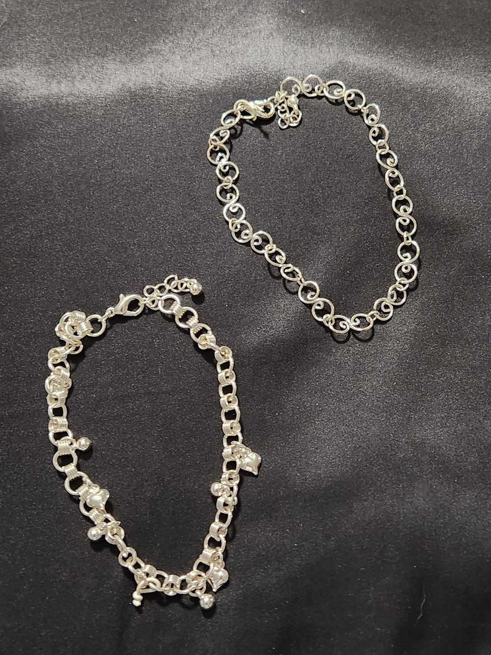Silver-Tone Women's Chain Anklet with Charm Accents - Silver
